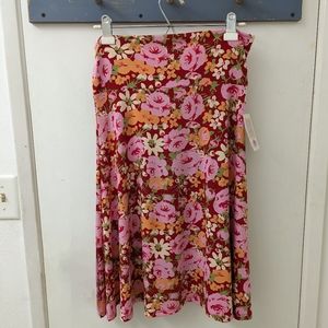 LuLaRoe Azure Pink Roses Floral Skirt Size Medium NWT